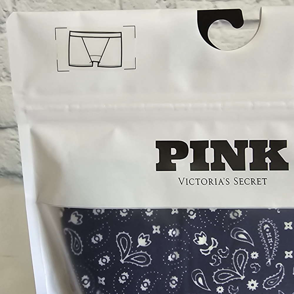 PINK Victoria's Secret Period Panty Boyshort Underwear Navy Paisley Large New - Picture 3 of 16